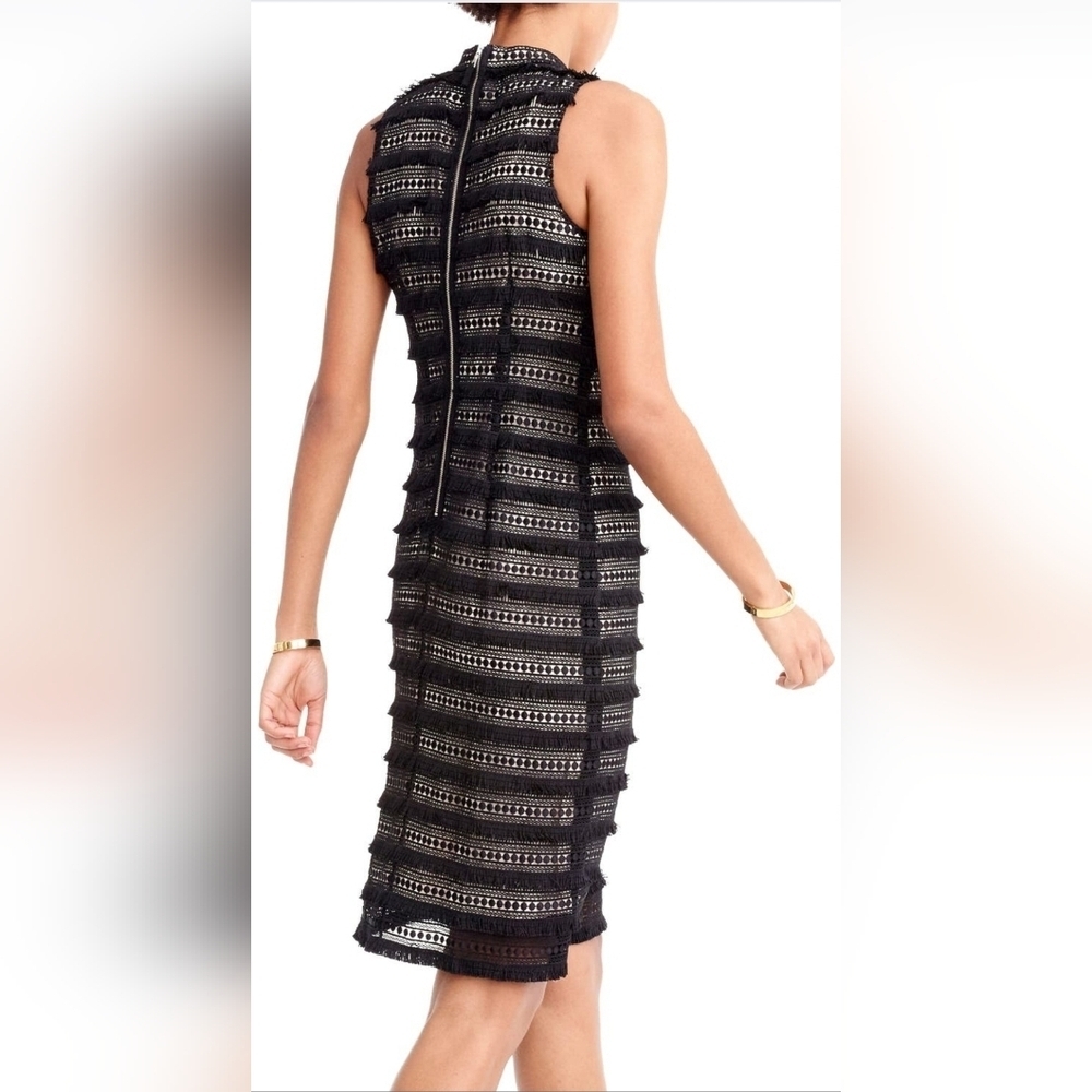 J. CREW Black And Nude Fringe Lace Sheath Dress Size 10 Tall - Picture 9 of 9